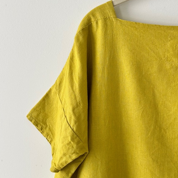 NotPerfectLinen 100% Linen Chartreuse Yellow Green Shift Dress - Picture 12 of 16